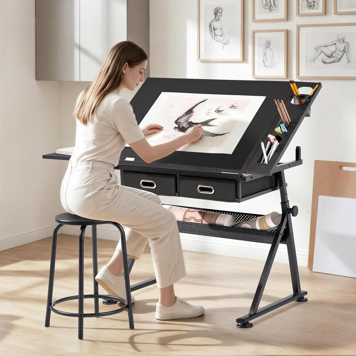Topeakmart Drafting Table for Artists, Height Adjustable Drawing Draft Desk