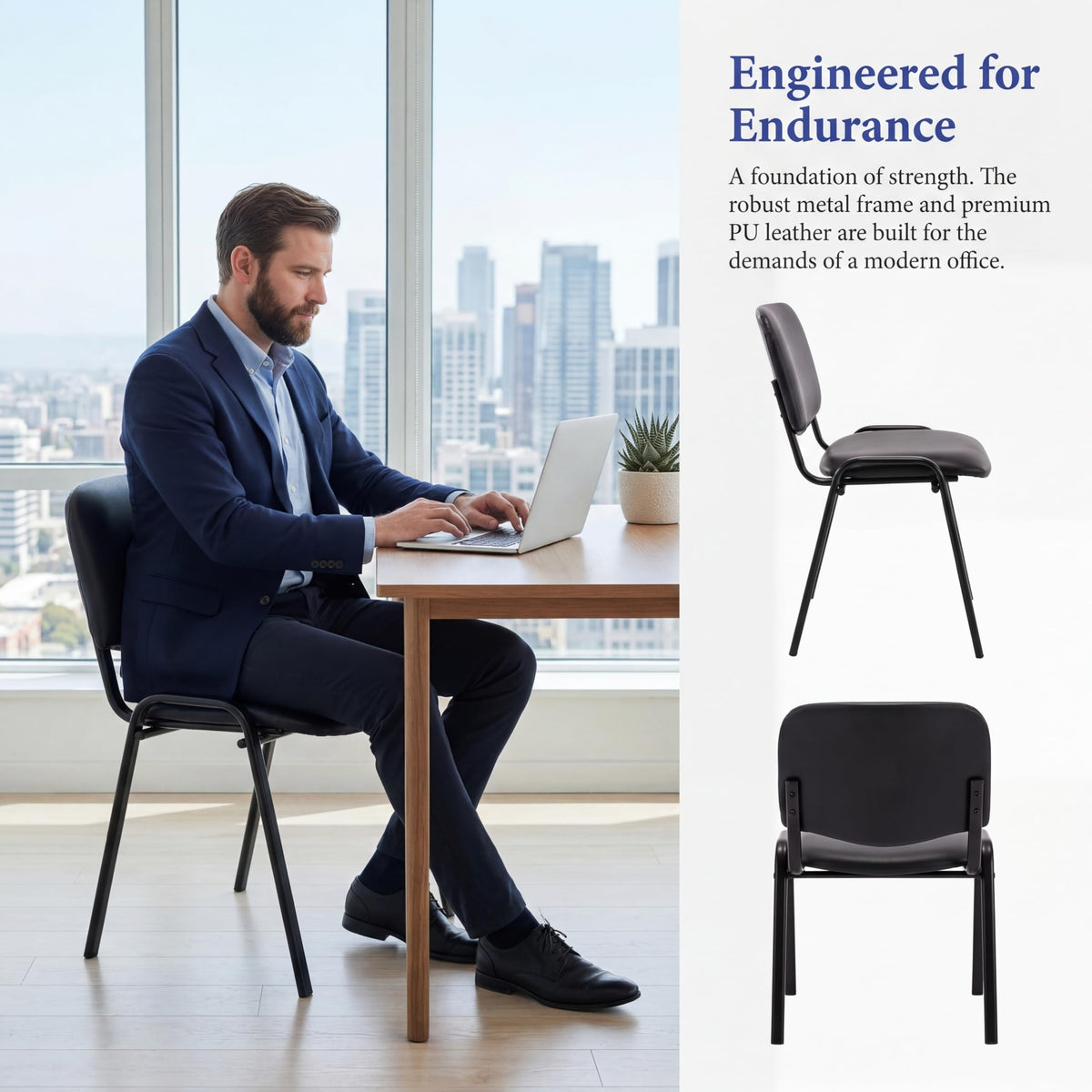 Stackable Office Guest Chairs, Reception Waiting Room Chairs with Padded Seat & Back, Armless No Wheels Conference Chairs for Training, Meeting, Lobby, Set of 5, Black Mesh Fabric
