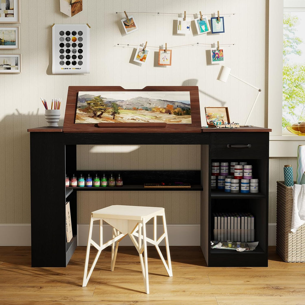 Verano Garden 55.1" Drafting Table, Craft Art Table, Computer Desk, Black