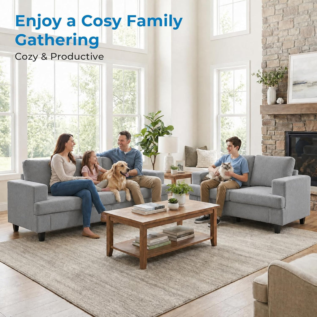 Mjkone 82" 2 Pieces Living Room Sofa Set, 3 Seater & Loveseat, Light Grey