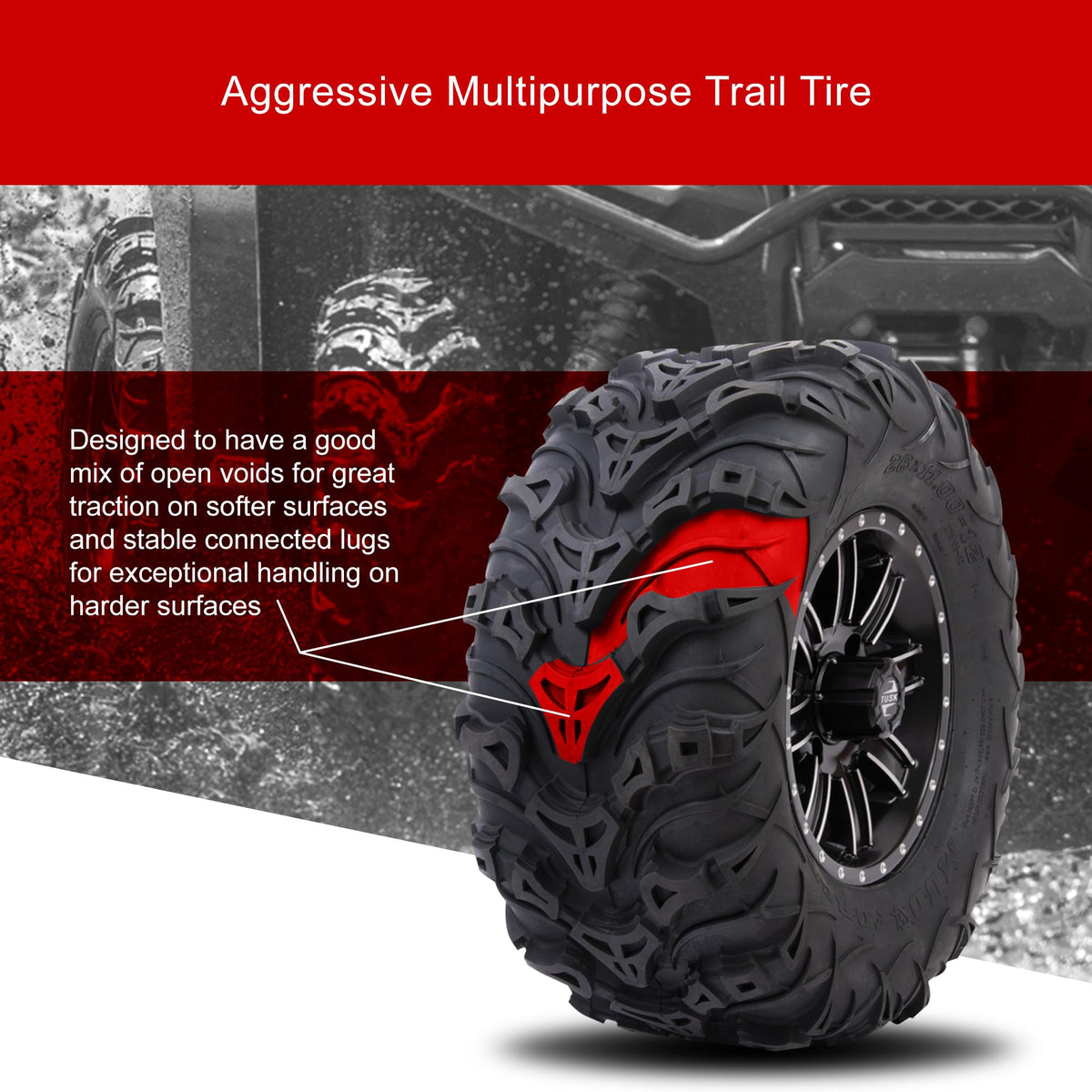 Tusk Mud Force ATV Tire Set â 25x8-12 Front & 25x10-12 Rear â Durable Off-Road Quad Tires Set of 4