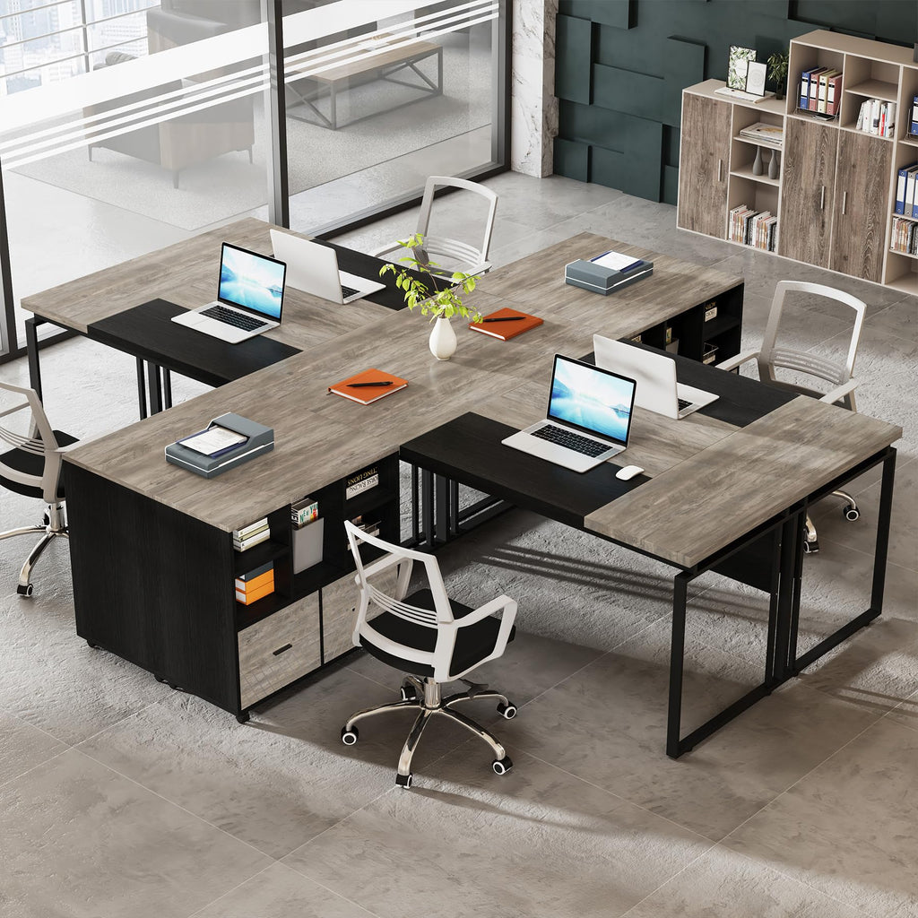 Tribesigns L-Shaped Executive Desk with Reversible File Cabinet, 63" Office Desk with Storage Drawers, Computer Desk Set (Oak Karo & White)