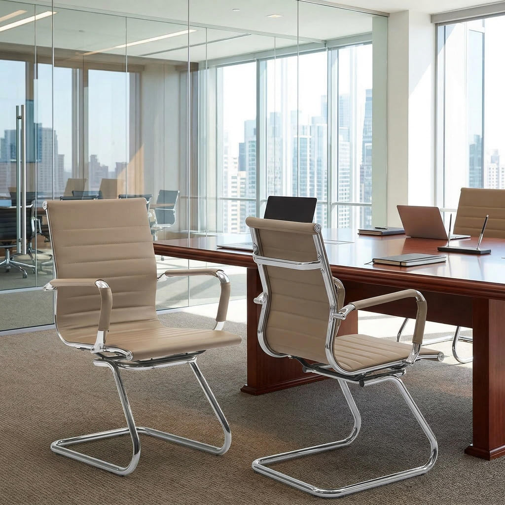 Reception Chairs Leather Conference Guest Chair Heavy Duty Back Support Office Chair, Set of 2 (Navy)