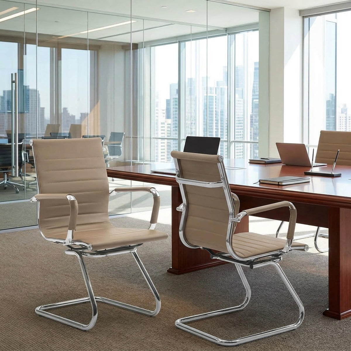 Reception Chairs Leather Conference Guest Chair Heavy Duty Back Support Office Chair, Set of 2 (Navy)