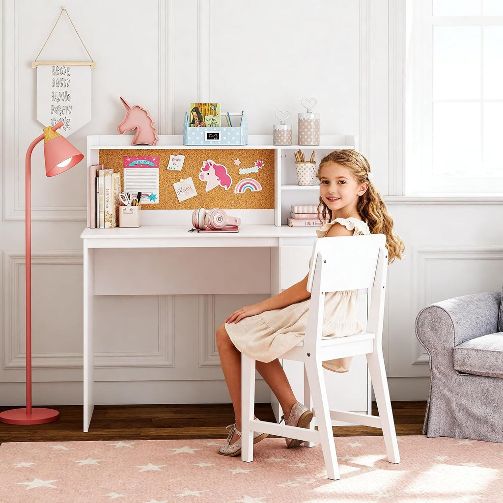 UTEX Wooden Kids Desk and Chair Set with Hutch and Storage for Ages 5-12
