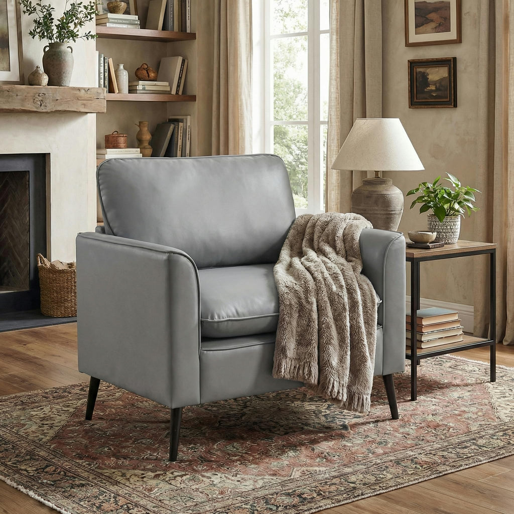 TYBOATLE Accent Chairs Set of 2, Faux Leather Arm Chairs (Grey, 2)
