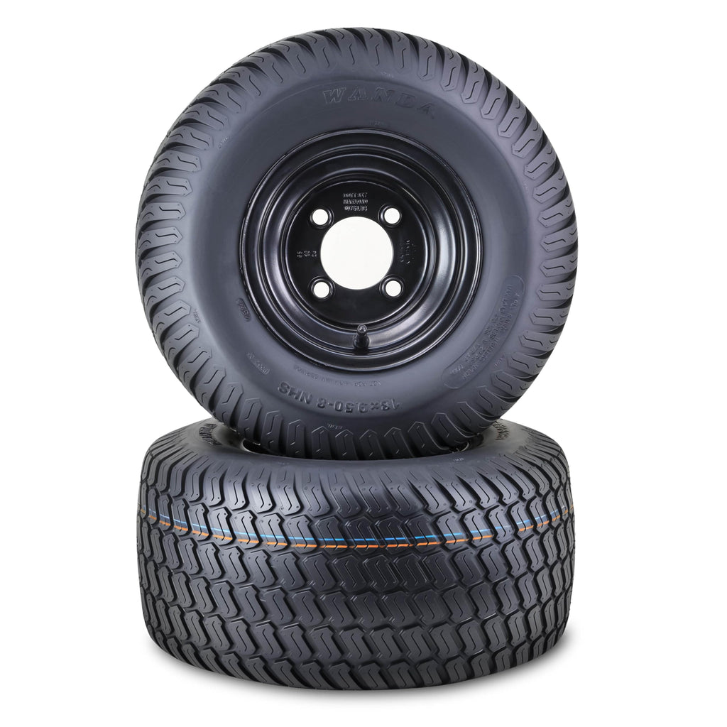 WANDA Lawn Mower Tractor Tire Wheel 18X7.5-8 4PR w/ 4X4" PCD White Rim,SET2