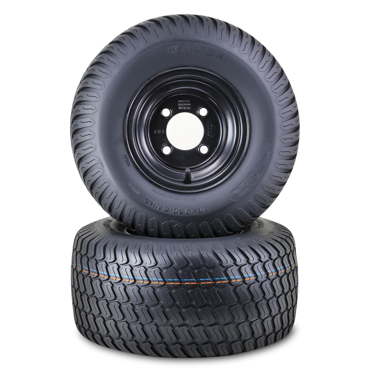 WANDA Lawn Mower Tractor Tire Wheel 18X7.5-8 4PR w/ 4X4" PCD White Rim,SET2