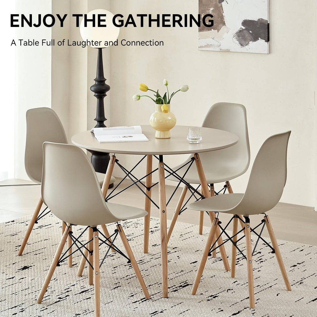 5-Piece Round Dining Set, 35.5" Black Table & Light Gray Chair