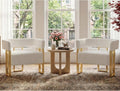 Mid Century Modern Accent Chair Set of 2, Barrel, White Boucle, Gold Leg
