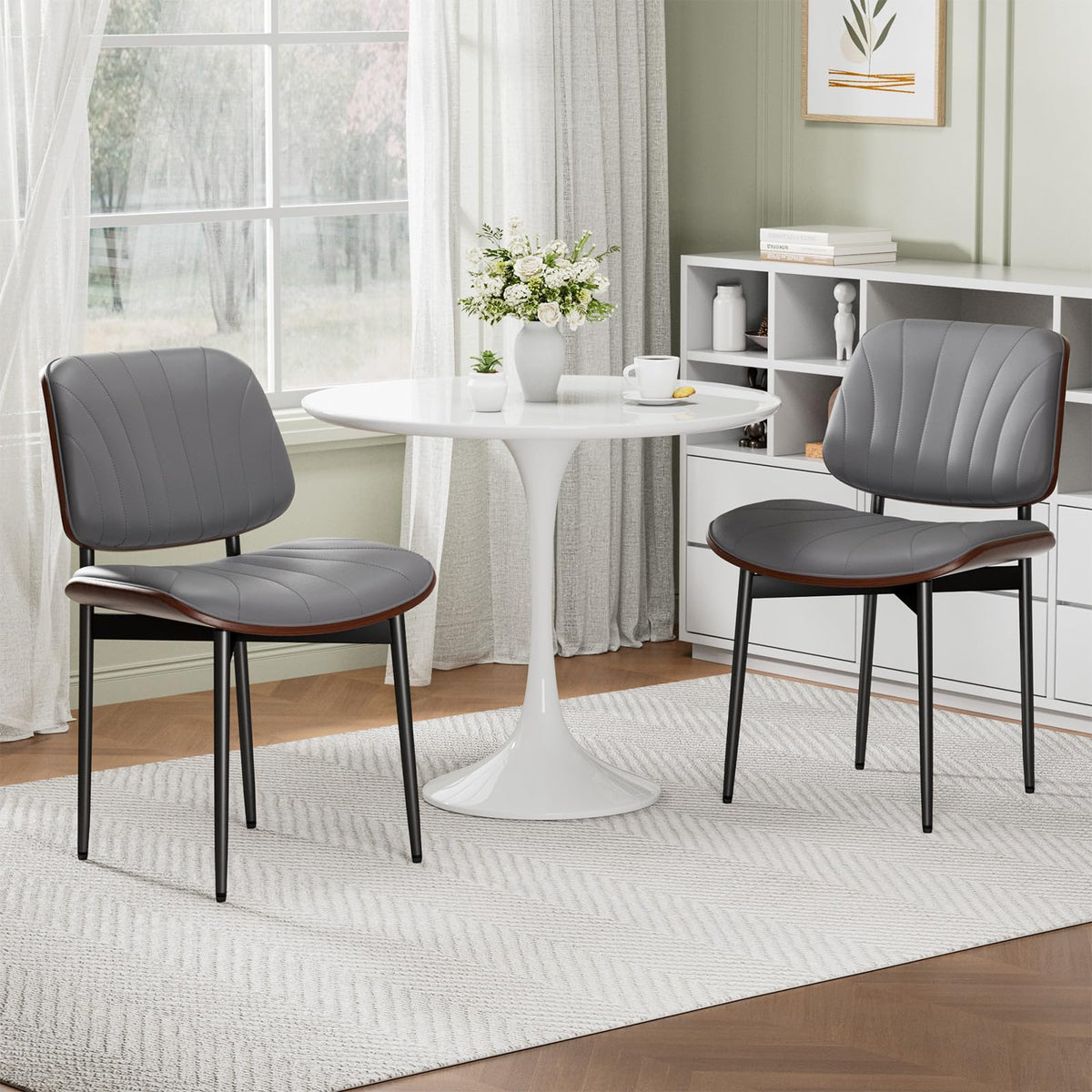 REONEY Dining Chairs Set of 4, Mid-Century Modern Kitchen Chairs, Black