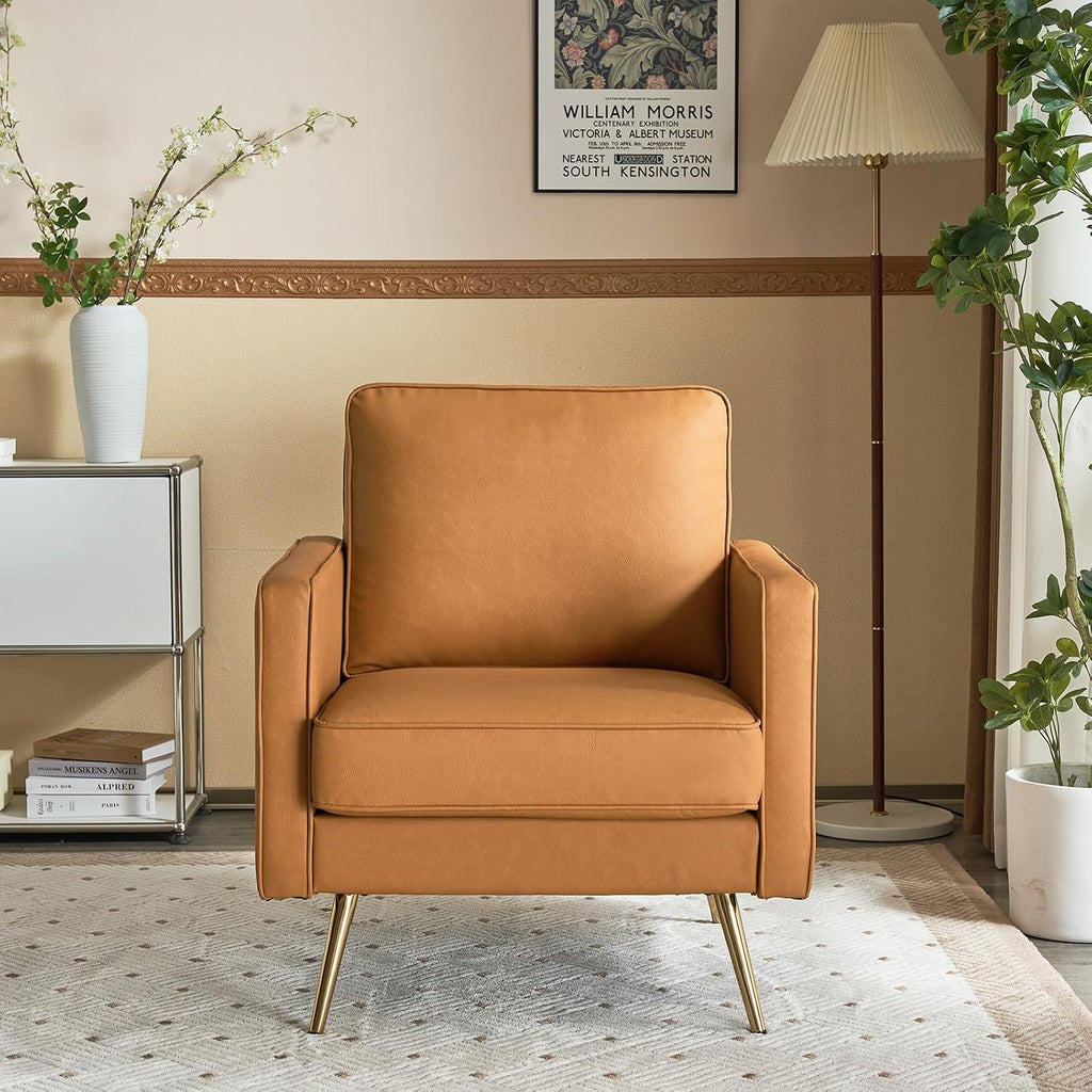 VINGLI Faux Leather Accent Chairs Set of 2 with Gold Legs for Living Room