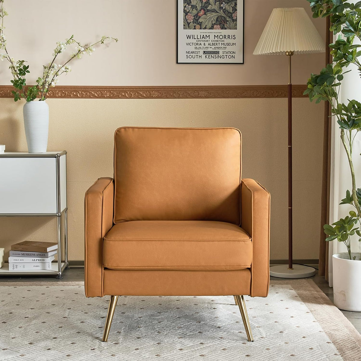 VINGLI Faux Leather Accent Chairs Set of 2 with Gold Legs for Living Room
