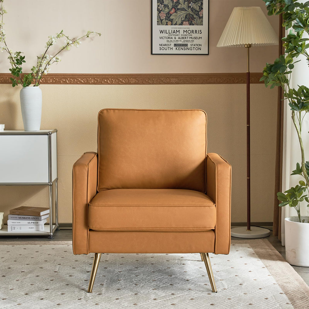 VINGLI Faux Leather Accent Chairs Set of 2 with Gold Legs for Living Room