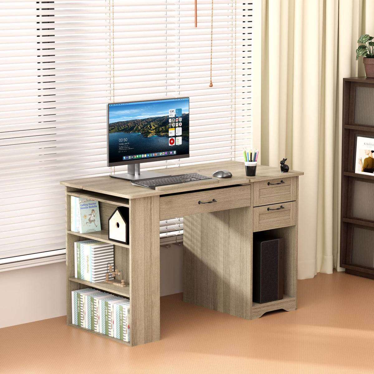 Drafting Table with Storage Cabinet & Drawers, Adjustable Drawing Table with Open Shelves, Craft Art Desk for Artists, Painters, Drawing, Crafting, Reading, Writing, Working