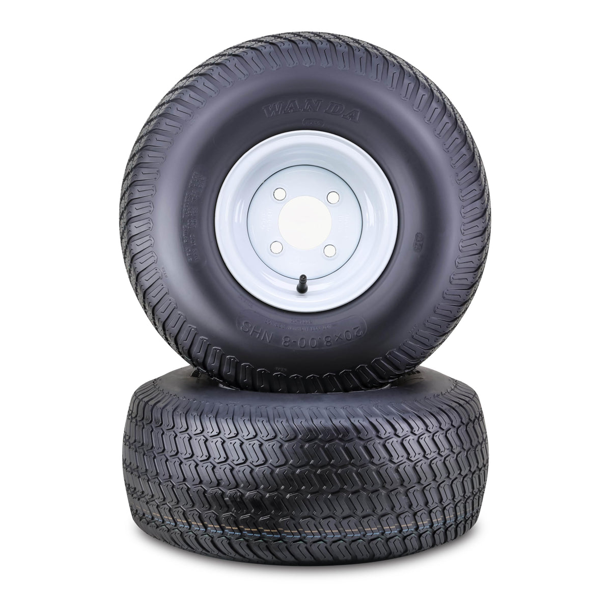 WANDA Lawn Mower Tractor Tire Wheel 18X7.5-8 4PR w/ 4X4" PCD White Rim,SET2
