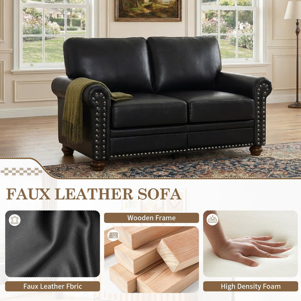 2 Piece Couch Sets for Living Room,Mid Century Modern Couch with Storage Nailhead Trim & Rolled Armrests,Deep Seat Comfy Couch,Furniture Set for Living Room,Bedroom,Office(Navy Blue,Loveseat+3 Seater)