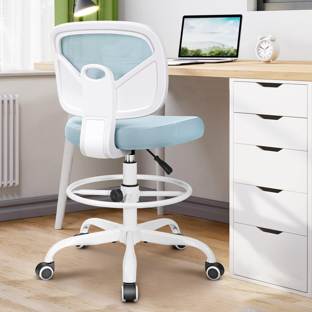 Primy Tall Drafting Desk Chair - Armless, Adjustable Height, Mesh Back, Rolling, Standing Desk Chair for Art Room, Office or Home (Black)