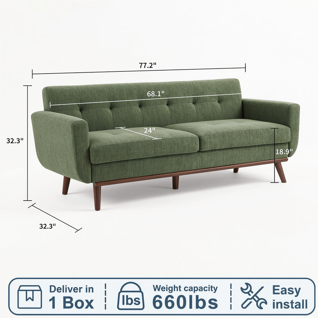 Kingfun 2 Piece Loveseat and Sofa Sets, Mid Century Modern Love Seat Couches for Living Room, Button Tufted Upholstered Furniture, Small Couch for Bedroom, Office, Beige