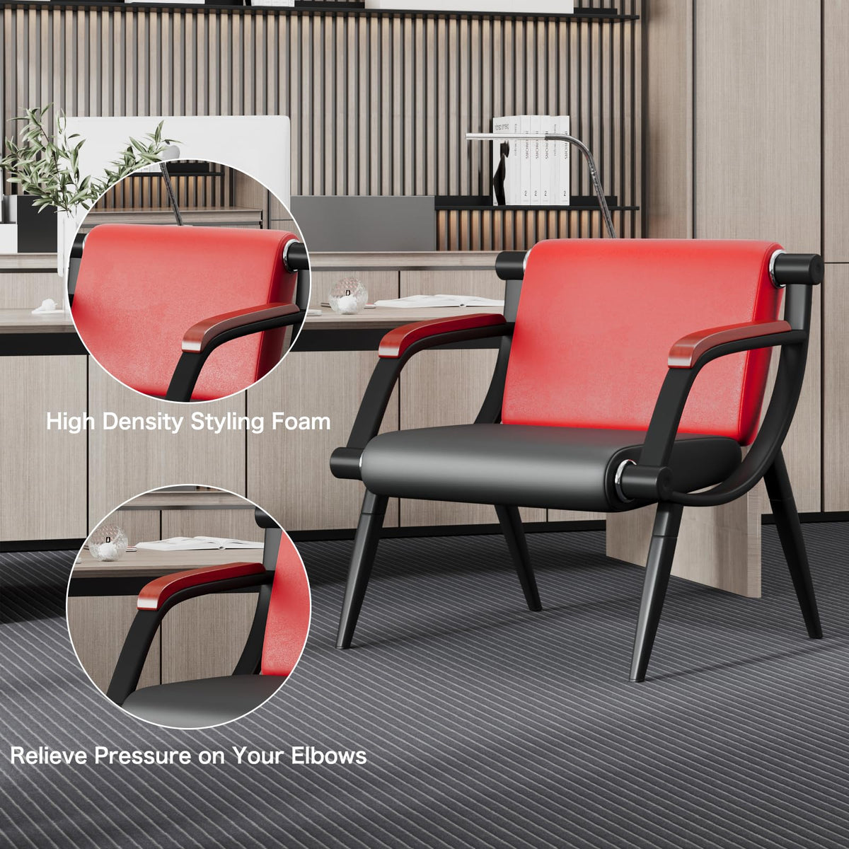 wonline Waiting Room Chairs, Office Furniture Reception Chairs with Arms, Leather Chairs is Suitable for Clinic,Airport,Hospital,Barber,Salon,Bank-Black