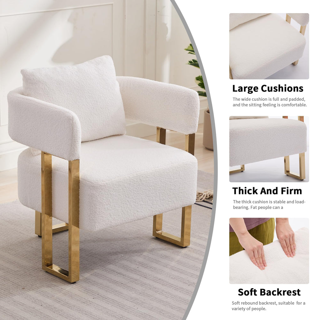 YISHENG Modern Barrel Accent Chairs Set of 2, Living Room Side Chairs with Golden Metal Legs Soft Upholstered Reading Armchairs no Wheels for Vanity/Reception Room//Bedroom/Lounge/Office,Black Teddy