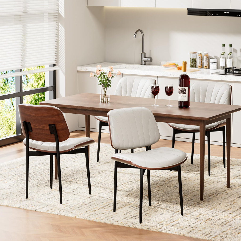 REONEY Dining Chairs Set of 4, Mid-Century Modern Kitchen Chairs, Black
