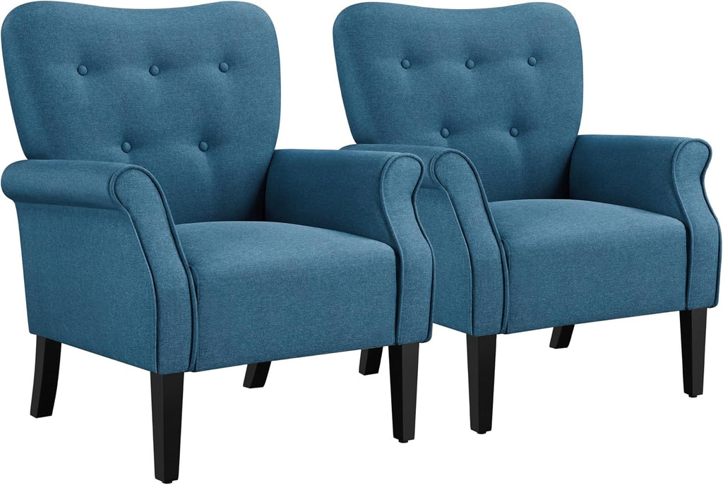 Yaheetech High Back Accent Chair Set of 2 with Rolled Arms, Navy Blue