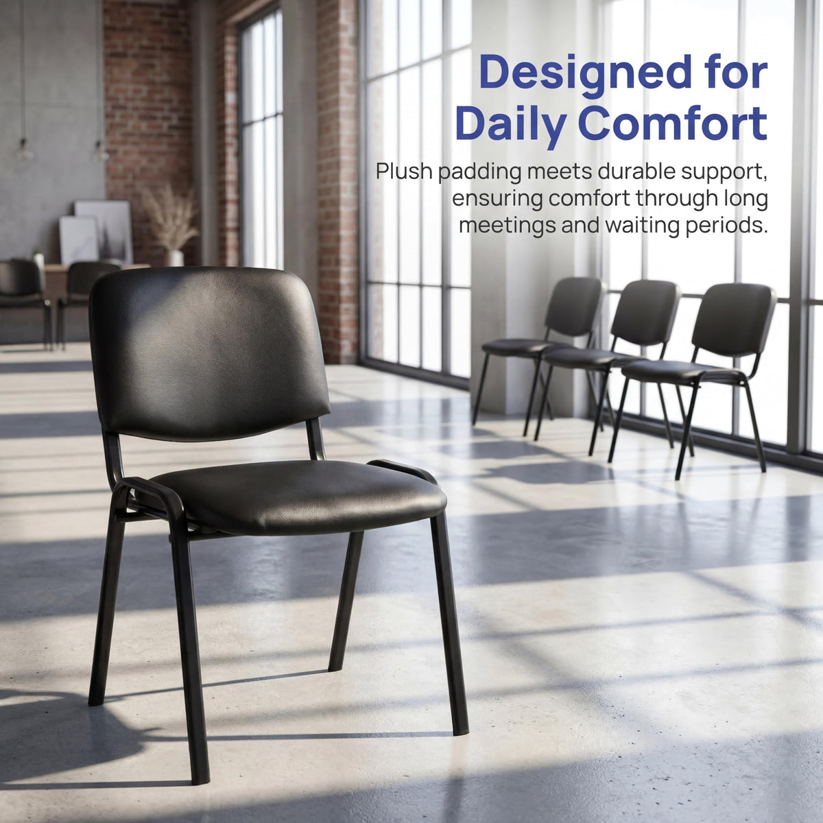 Stackable Office Guest Chairs, Reception Waiting Room Chairs with Padded Seat & Back, Armless No Wheels Conference Chairs for Training, Meeting, Lobby, Set of 5, Black Mesh Fabric