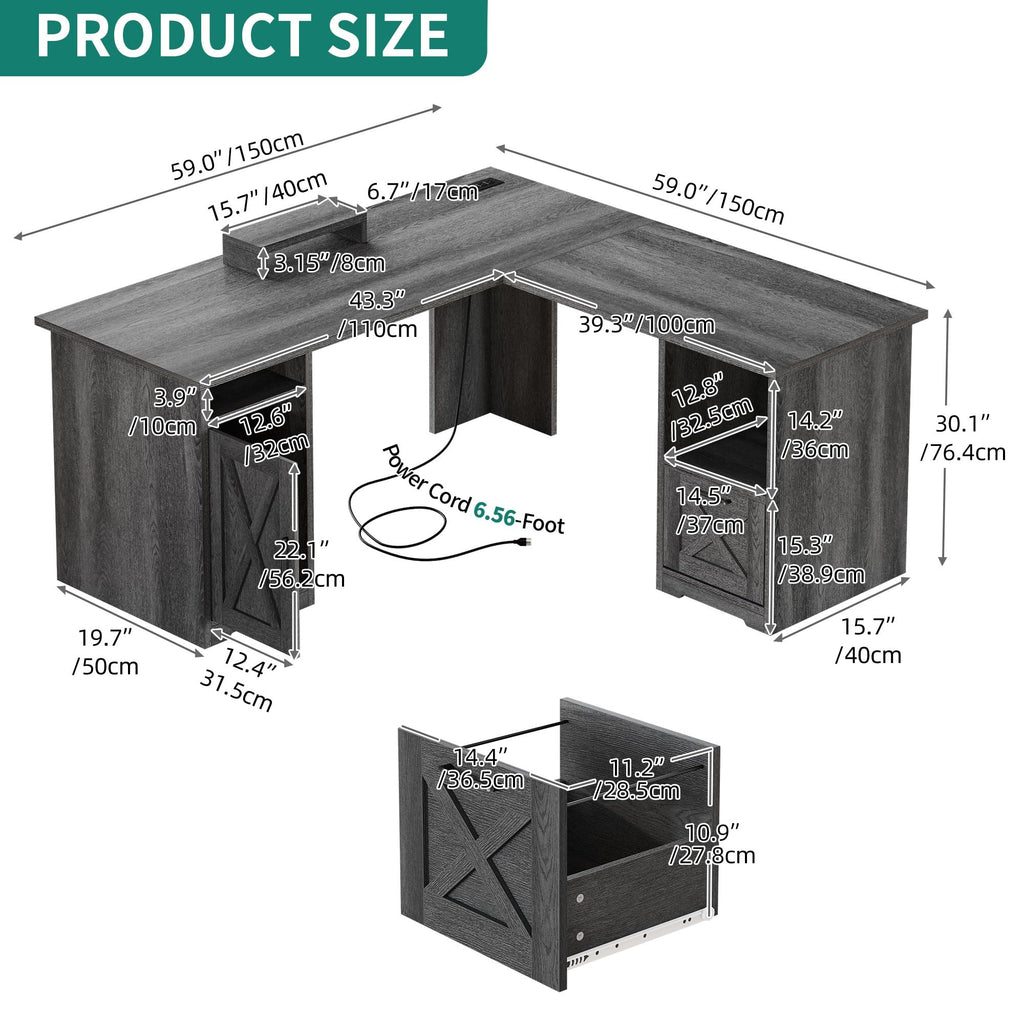 YITAHOME L Shaped Desk with Power Outlets