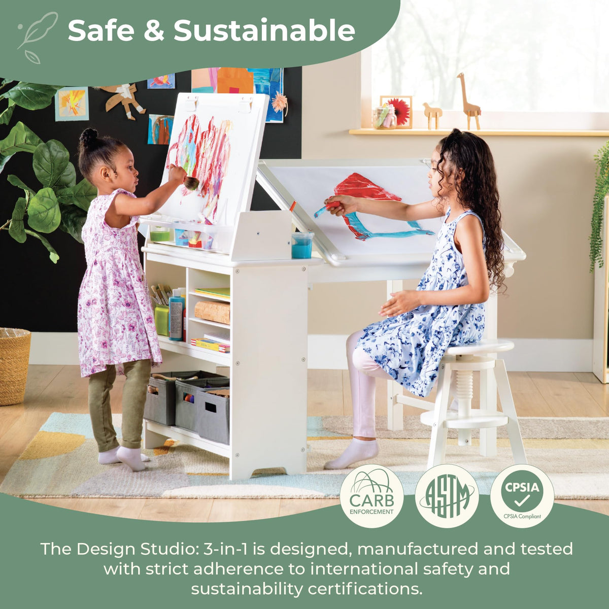 Guidecraft Design Studio â Black: 3-in-1 Kids Art Table & Stool Set, Writing, Crafting, Painting & Drafting Table for Kids with Craft Storage & Bins, Art Easel with Paper Roll, Toddler Activity Desk