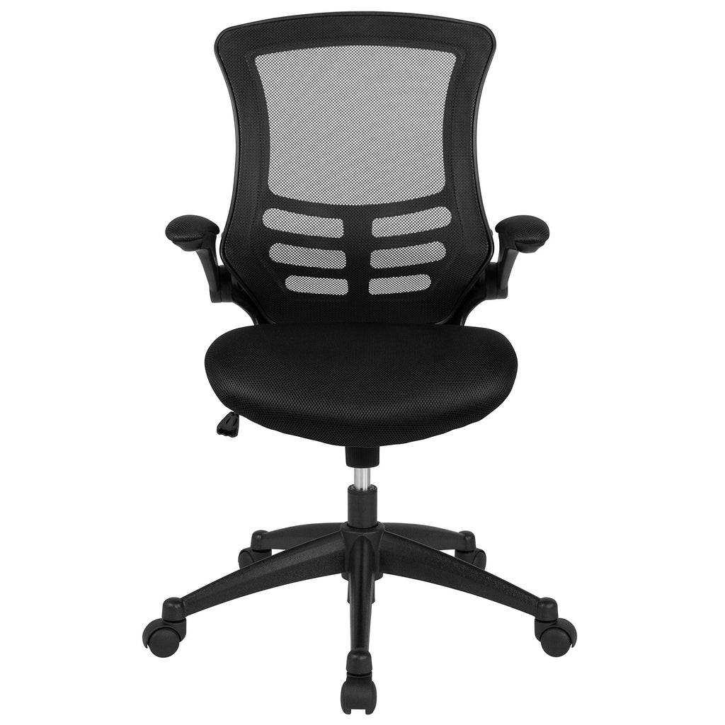 Flash Furniture Set of 4 Mid-Back Swivel Ergonomic Task Office Chairs with Flip-Up Arms, Black Mesh