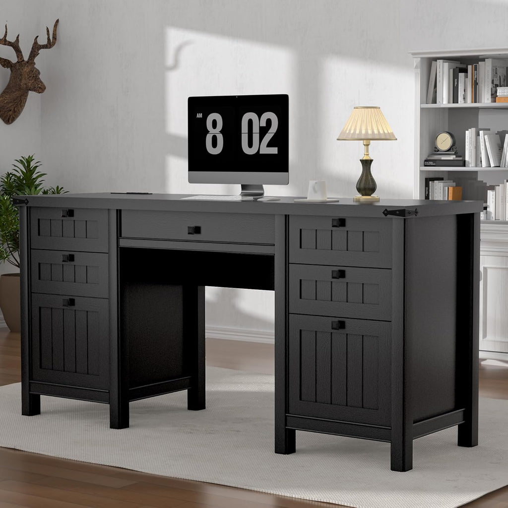 62" Executive Desk Home Office Desk with File Drawer & Cabinet