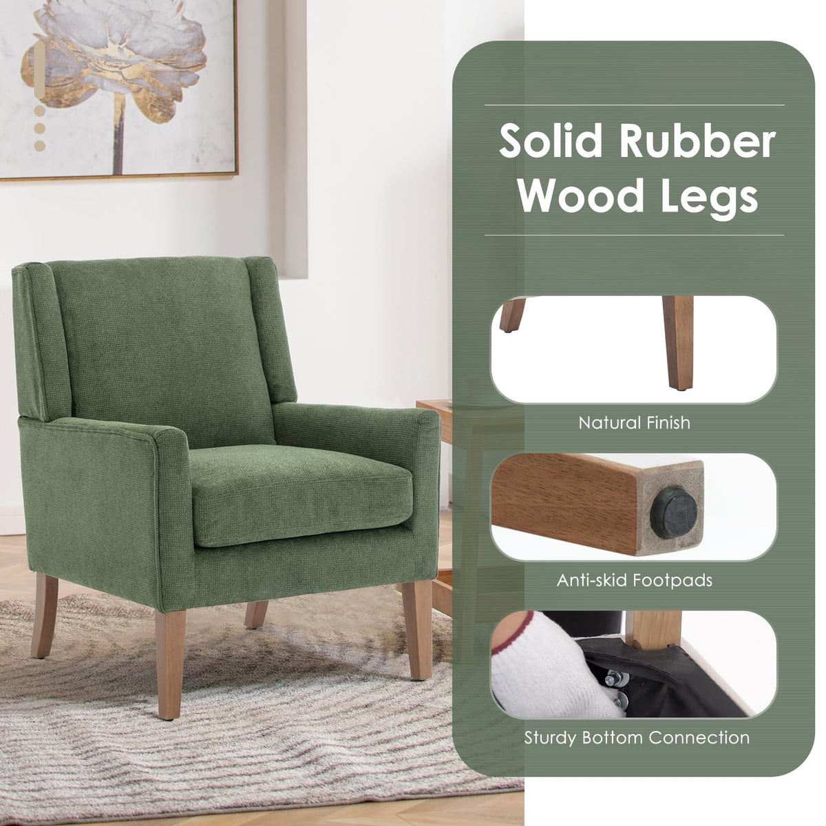 COLAMY Modern Wingback Living Room Chair, Upholstered Fabric Accent Armchair, Single Sofa Chair with Lounge Seat and Wood Legs for Office/Bedroom/Reading Spaces, Beige