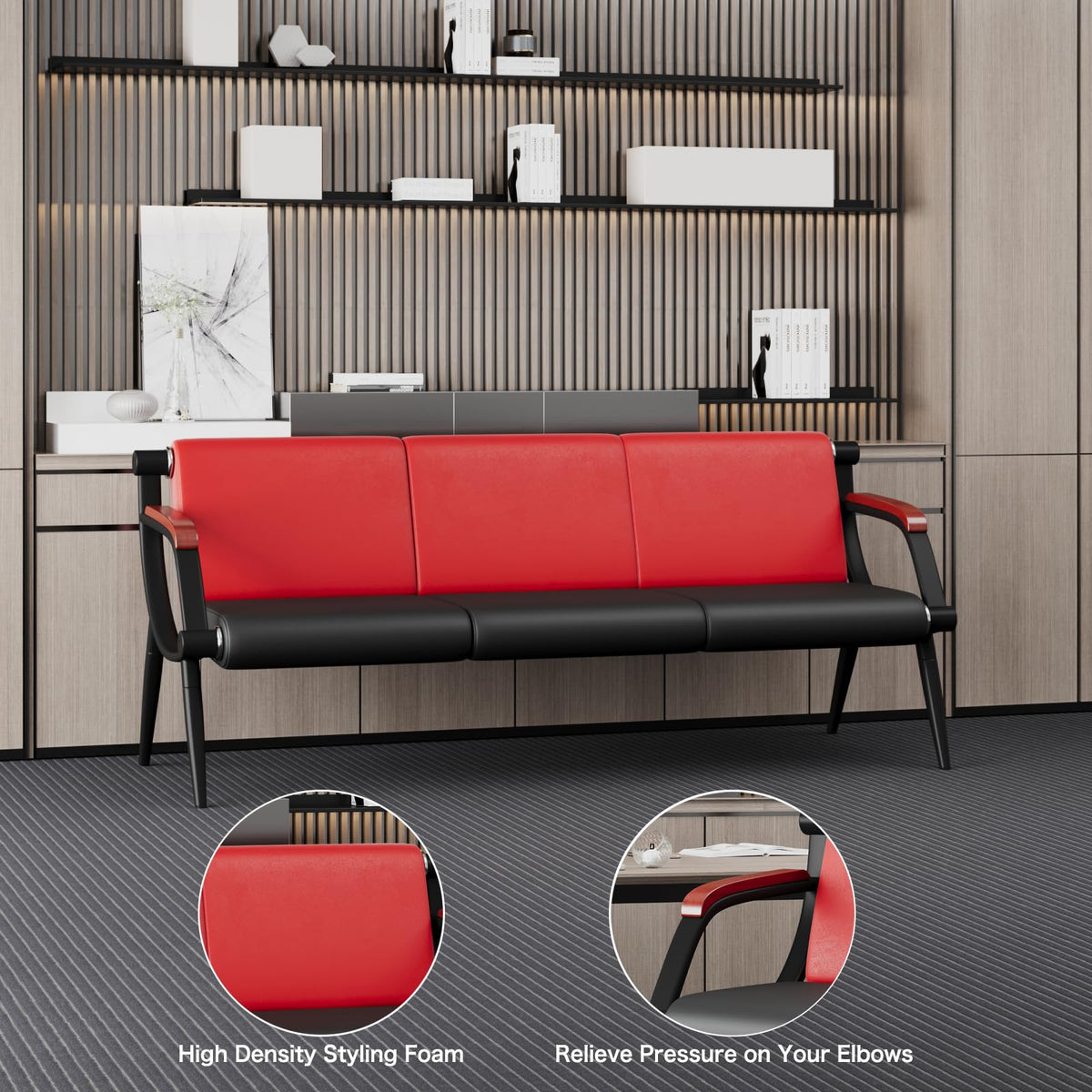 wonline Waiting Room Chairs, Office Furniture Reception Chairs with Arms, Leather Chairs is Suitable for Clinic,Airport,Hospital,Barber,Salon,Bank-Black