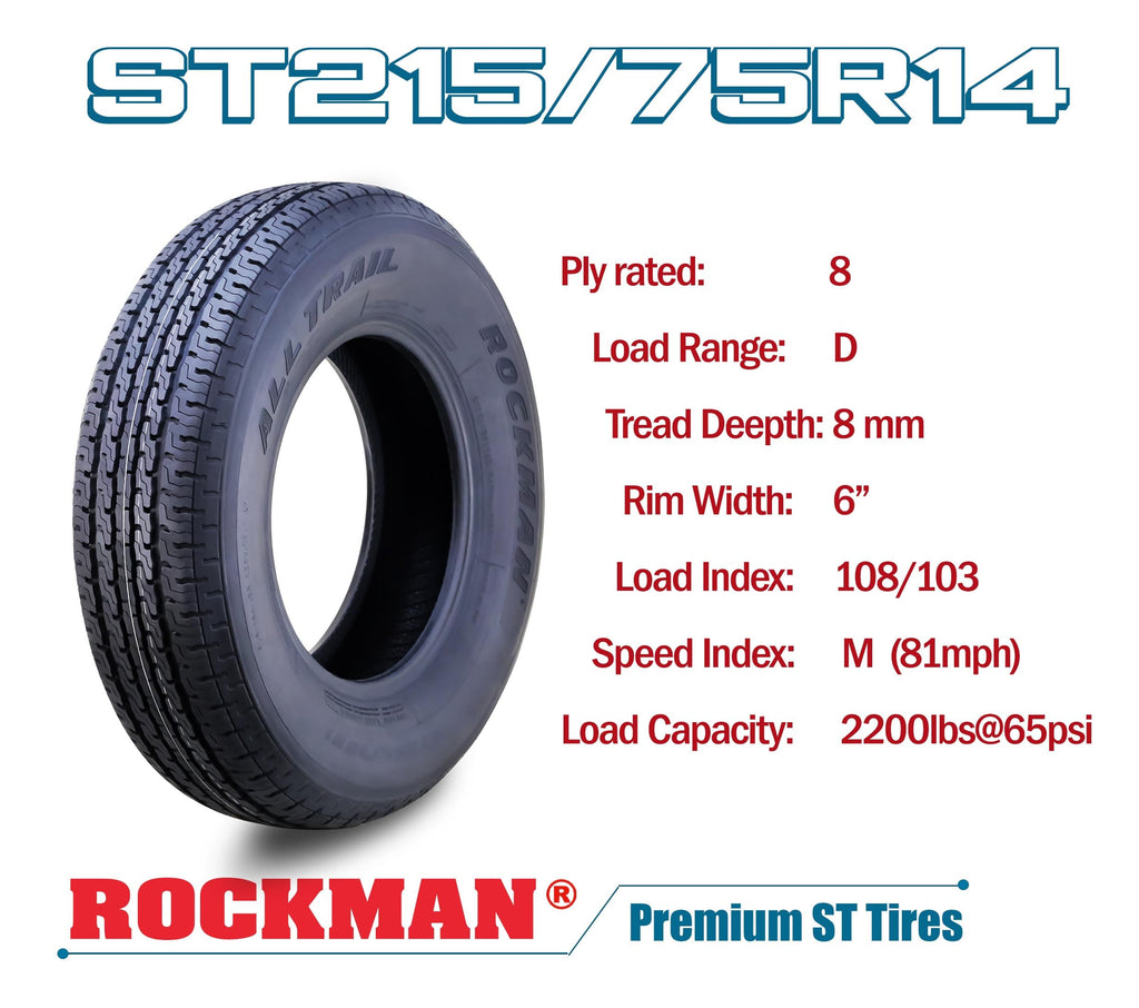 ROCKMAN Trailer Tire ST205/75R15 8-Ply Load Range D 107M Radial 11166, Set4