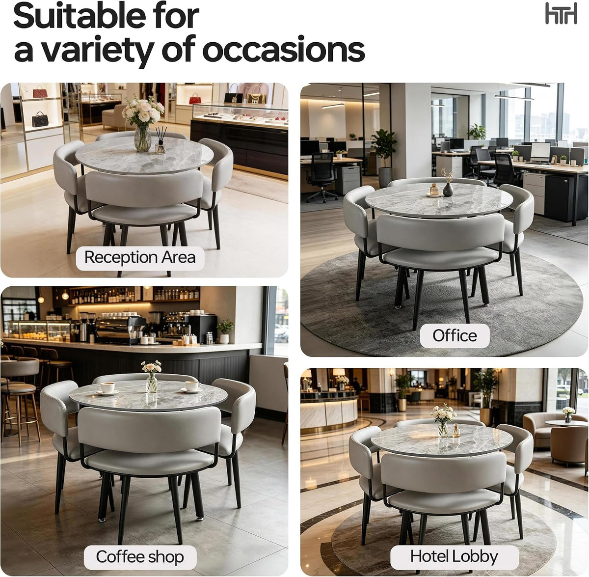 Round Sintered Stone Dining Table Set for 4