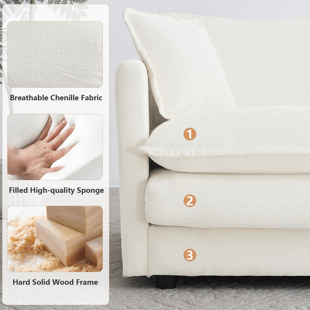 mikibama Luxury 2 Piece Loveseat Couch & Sofa Armchair Set, Modern Upholstered Chenille Cloud Couches Set Furniture with 5 Pillow for Living Room Bedroom Office Apartment, Evergreen