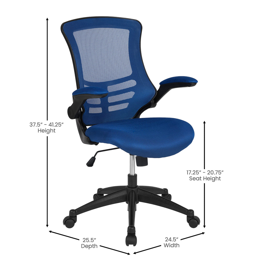 Flash Furniture Set of 4 Mid-Back Swivel Ergonomic Task Office Chairs with Flip-Up Arms, Black Mesh