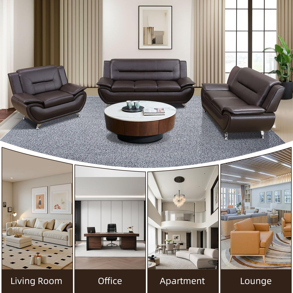 Modern Leather Sofa Set, Living Room Furniture, 3 - Piece Couch Set, Faux Leather Couch Loveseat Chair Set with Sturdy Legs for Living Room/Bedroom/Office,Black