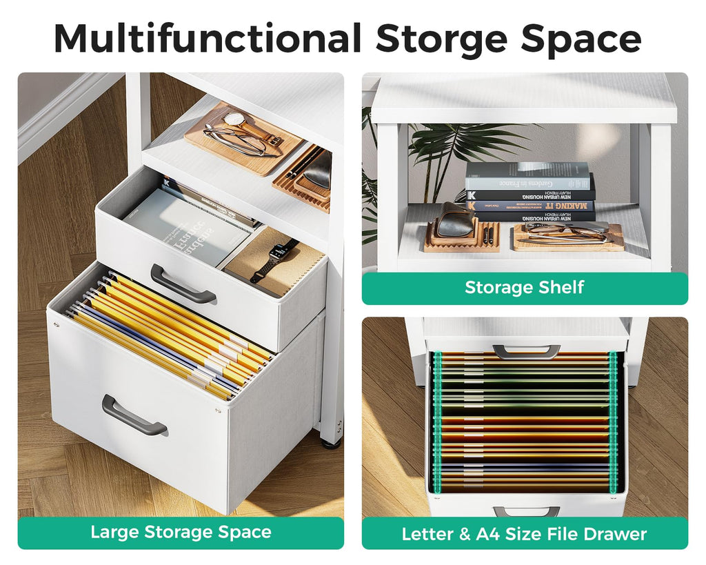 Coleshome 55 Inch L Shaped Office Desk with 6 Drawers, Power Outlet, White