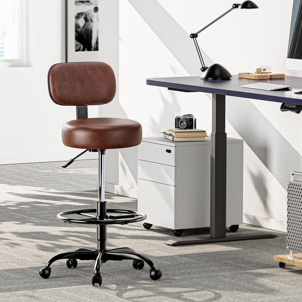 SUPERJARE Drafting Chair with Backrest, Adjustable Foot Rest Rolling Stool