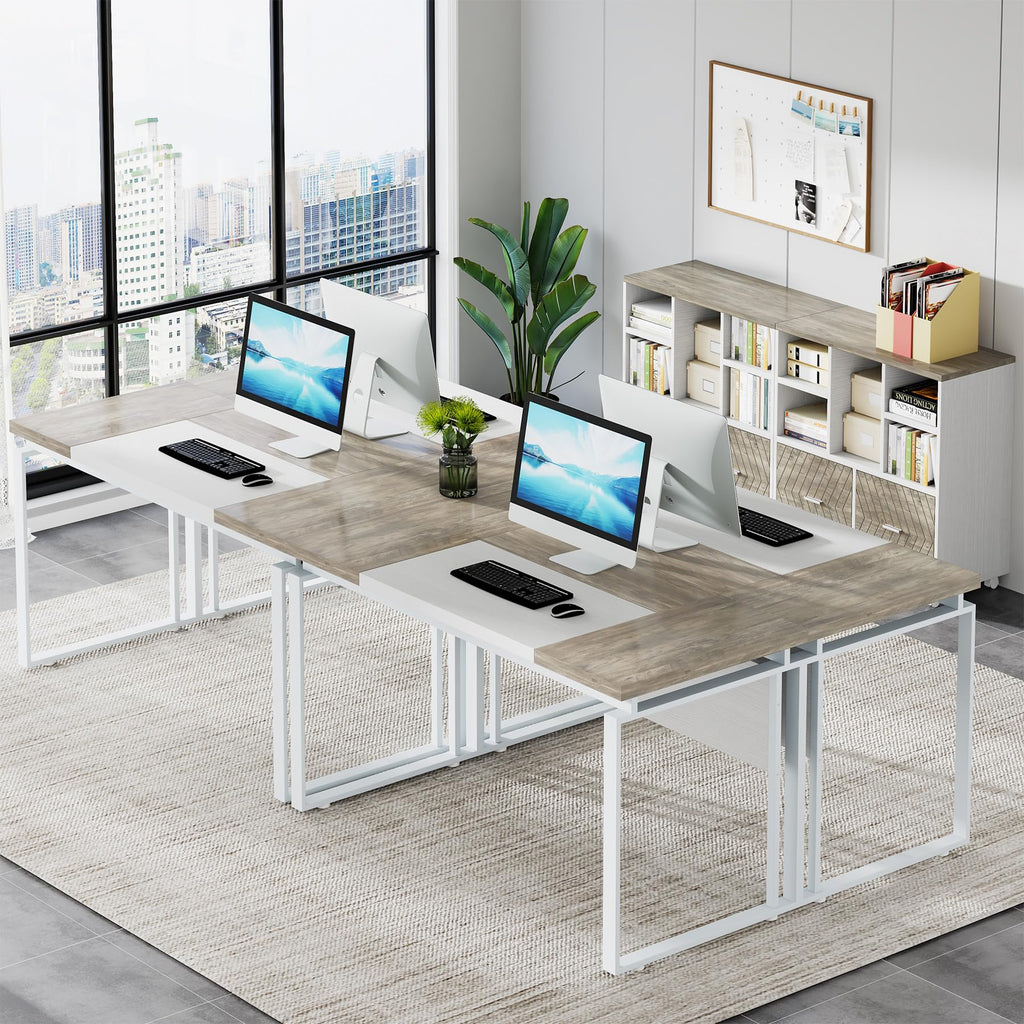 Tribesigns L-Shaped Executive Desk with Reversible File Cabinet, 63" Office Desk with Storage Drawers, Computer Desk Set (Oak Karo & White)