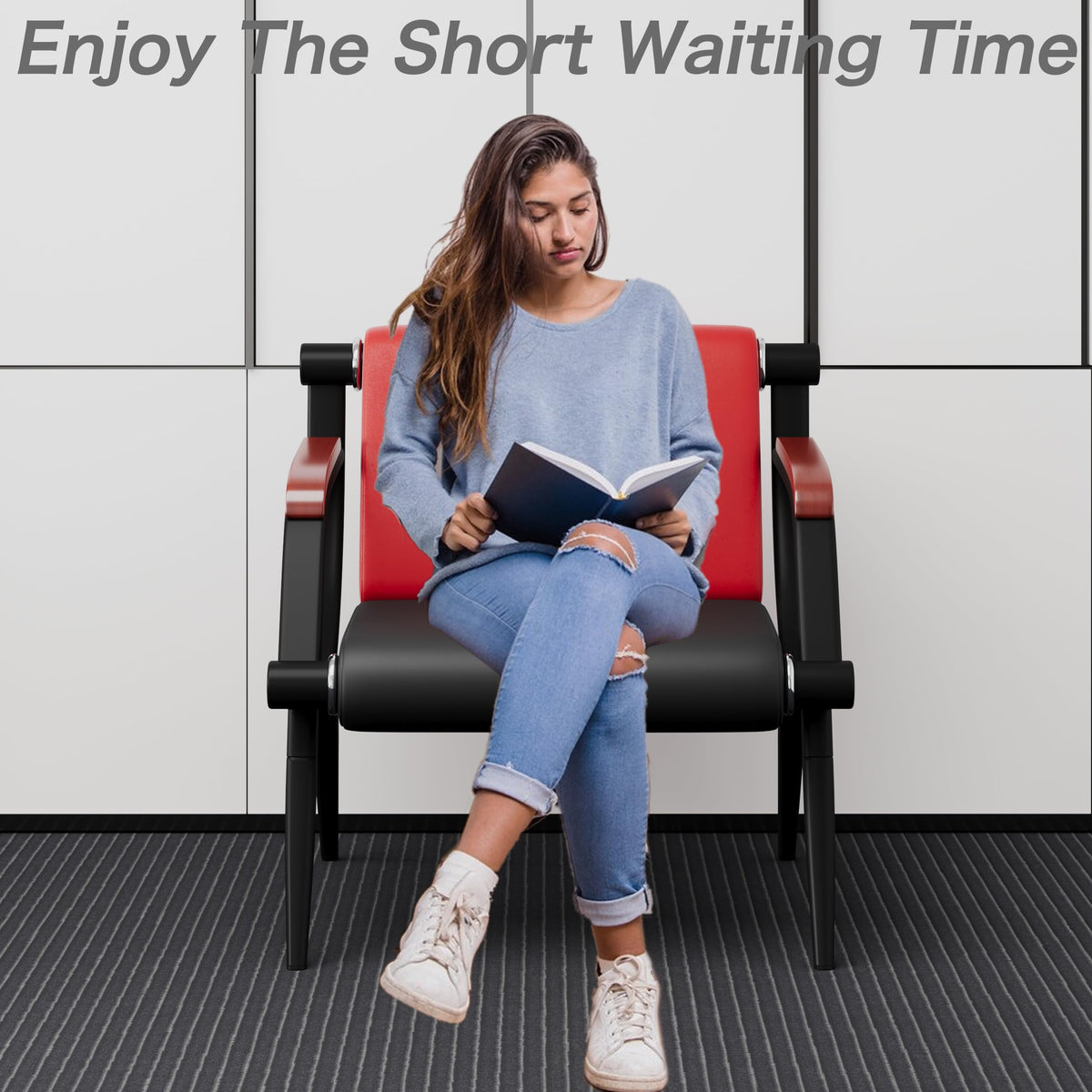 wonline Waiting Room Chairs, Office Furniture Reception Chairs with Arms, Leather Chairs is Suitable for Clinic,Airport,Hospital,Barber,Salon,Bank-Black