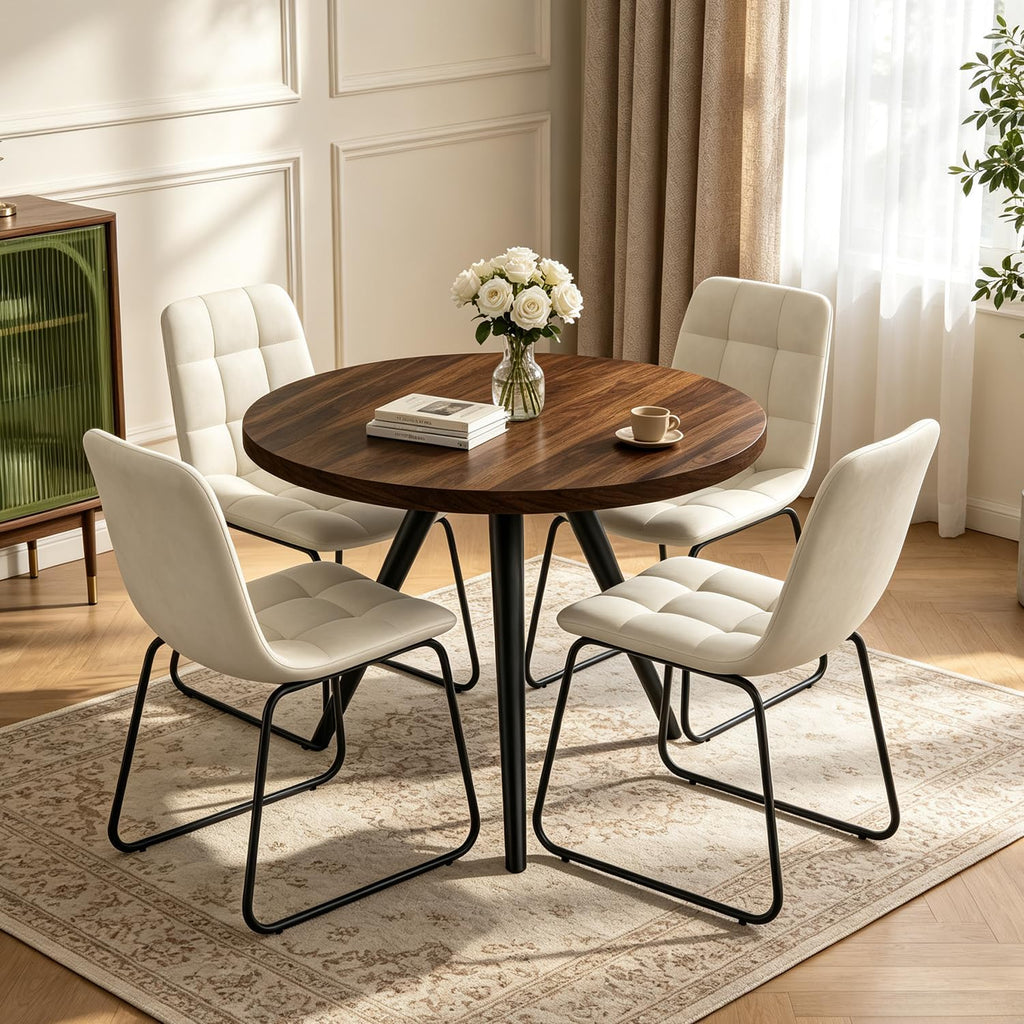 34.6" Round Dining Table Set for 4, Modern Kitchen Coffee Table Set, Walnut