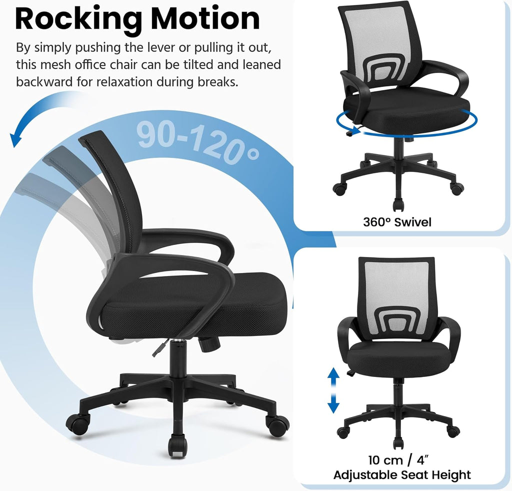 Yaheetech Black Computer Desk and Chair Set with Drawer, Shelves, Mesh Seat