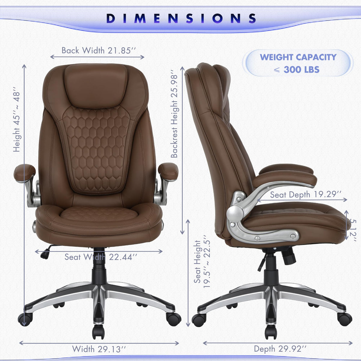 COLAMY High Back Executive Office Chairs, Ergonomic PU Leather Desk Chairs with Flip-Up Armrests, Adjustable Height, Lumbar Support, Comfortable Computer Chairs for Home Office, Set of 2