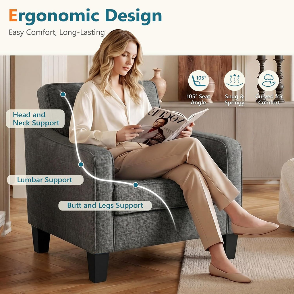 Grey Accent Chairs Set of 2, Wide Comfy Arm Chairs for Living Room, Office