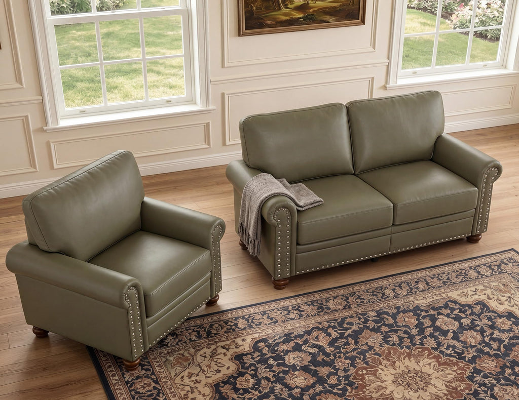 2 Piece Couch Sets for Living Room,Mid Century Modern Couch with Storage Nailhead Trim & Rolled Armrests,Deep Seat Comfy Couch,Furniture Set for Living Room,Bedroom,Office(Navy Blue,Loveseat+3 Seater)