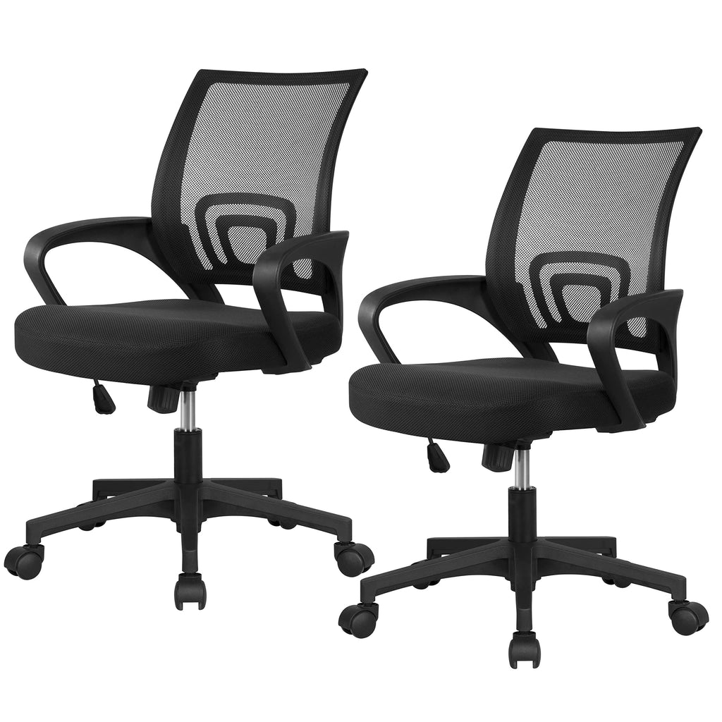 Yaheetech Black Computer Desk and Chair Set with Drawer, Shelves, Mesh Seat