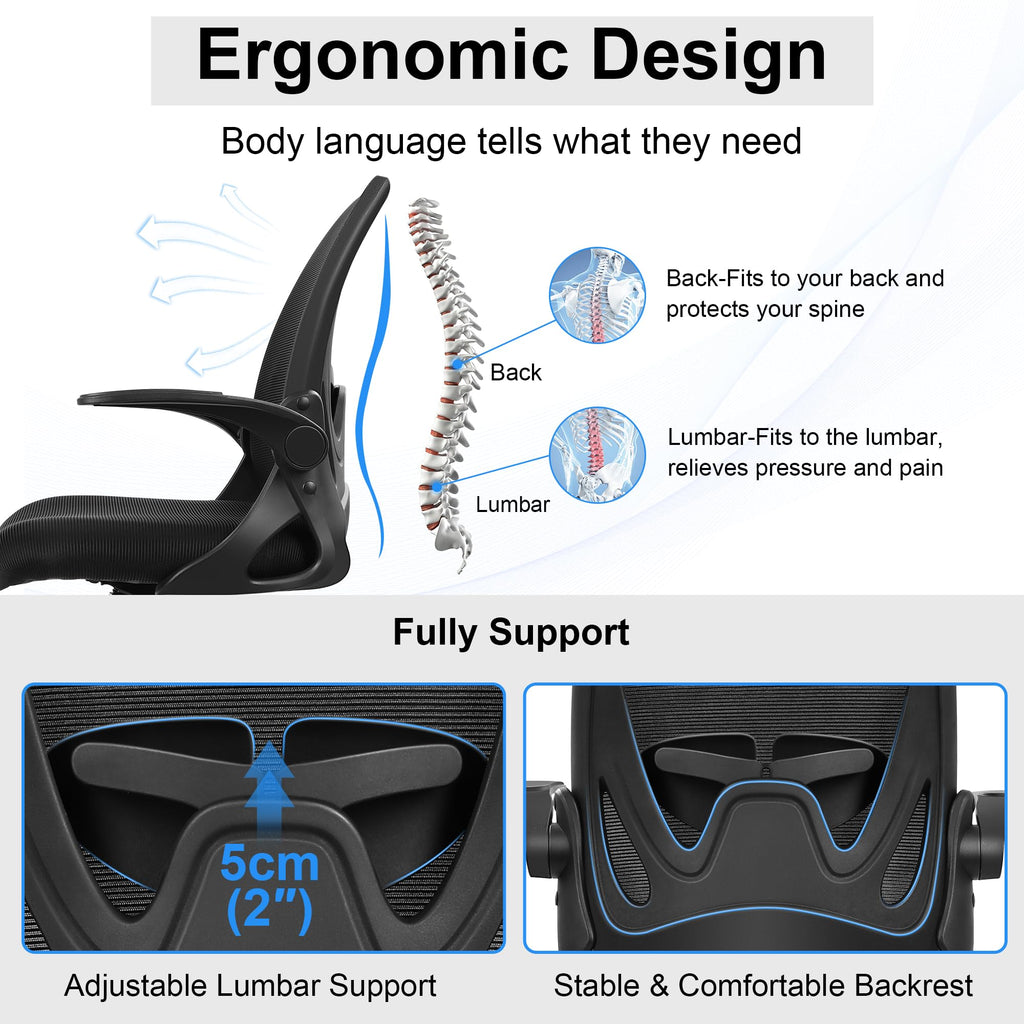 Drafting Chair Tall Office Chair with Flip-up Armrests, Adjustable Height, and Enhanced Lumbar Support - Ergonomic Rolling Stool, Back Support, and Adjustable Foot Rest Ring for Standing Desk White